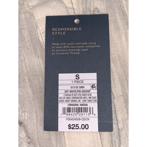 Universal Thread Womens Off-White Long Sleeve Button-Up Blouse w/ Lace Inserts - Picture 9 of 15